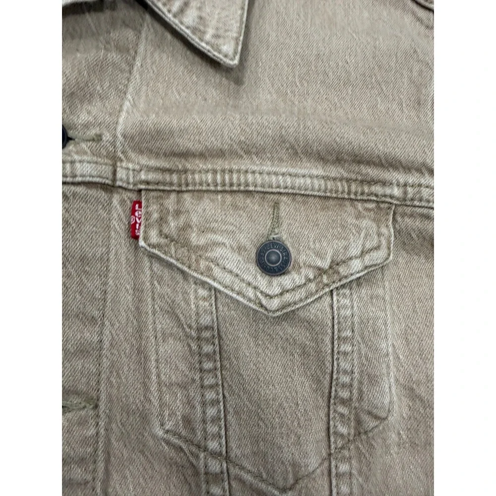 Levis Mens Tan Khaki Denim Trucker Jacket Large Button Front Classic